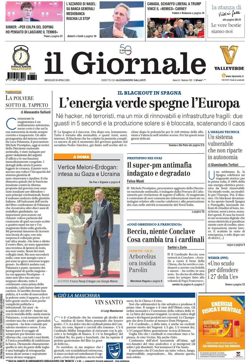 anteprima della prima pagina di il-giornale del 30/04/2025