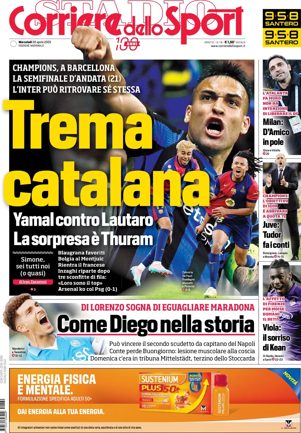 anteprima della prima pagina di corriere-dello-sport del 30/04/2025