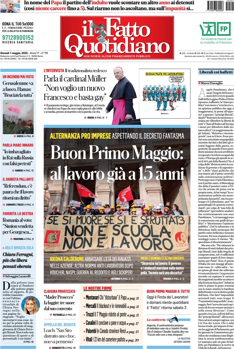 anteprima della prima pagina di il-fatto-quotidiano del 01/05/2025