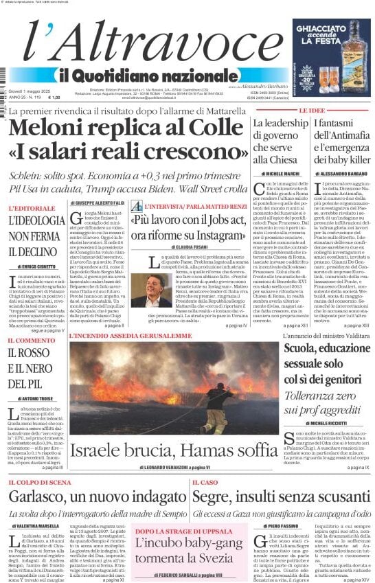 anteprima della prima pagina di il-quotidiano-del-sud-laltravoce del 01/05/2025