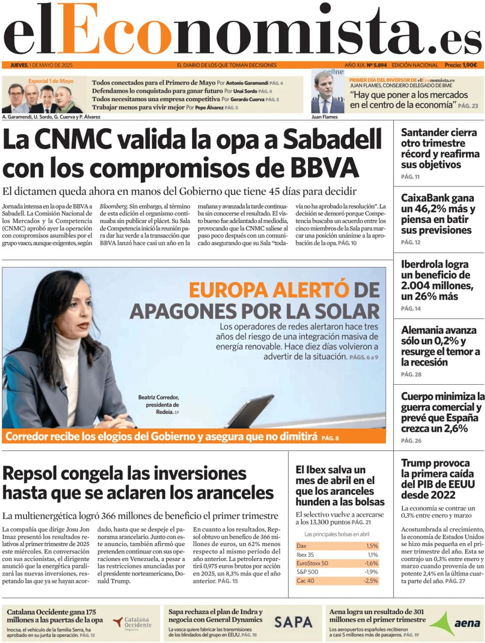anteprima della prima pagina di el-economista del 01/05/2025