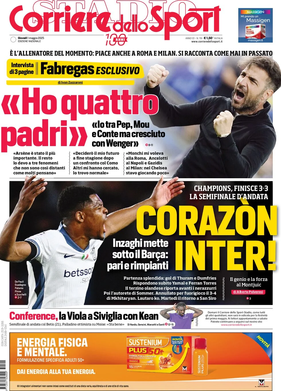 anteprima della prima pagina di corriere-dello-sport del 01/05/2025