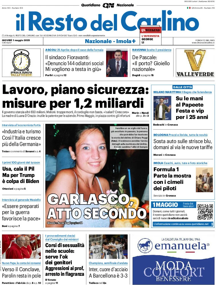 anteprima della prima pagina di il-resto-del-carlino del 01/05/2025