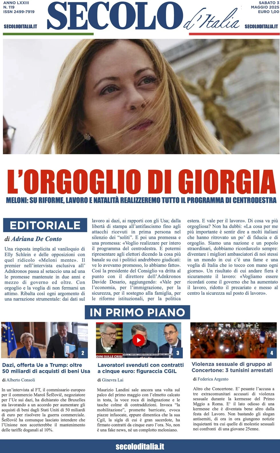 anteprima della prima pagina di secolo-ditalia del 03/05/2025