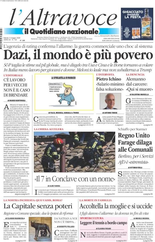 anteprima della prima pagina di il-quotidiano-del-sud-laltravoce del 03/05/2025