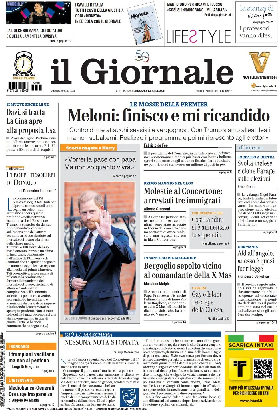 anteprima della prima pagina di il-giornale del 03/05/2025
