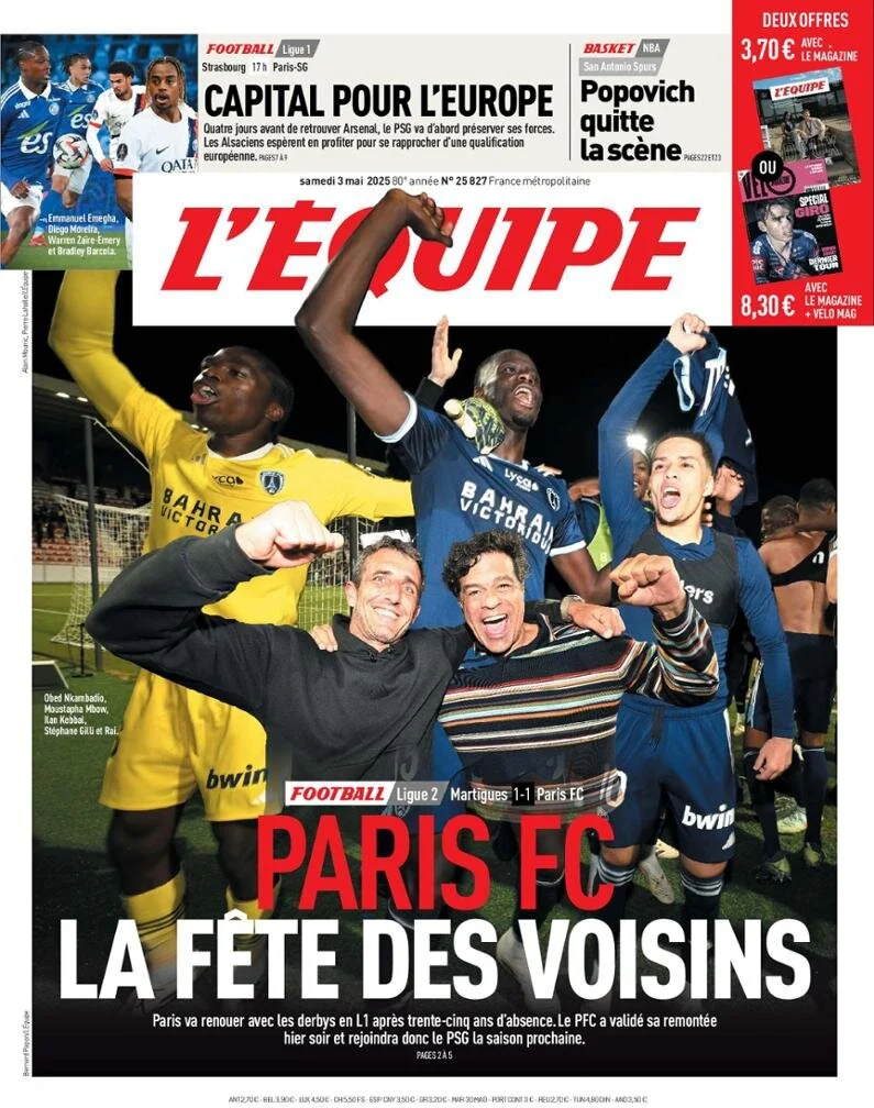 anteprima della prima pagina di lequipe del 03/05/2025
