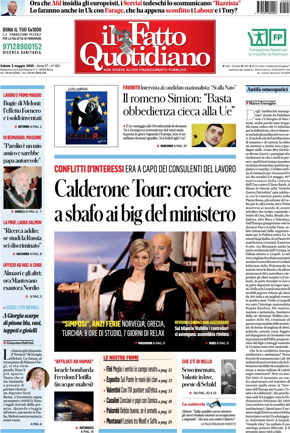anteprima della prima pagina di il-fatto-quotidiano del 03/05/2025