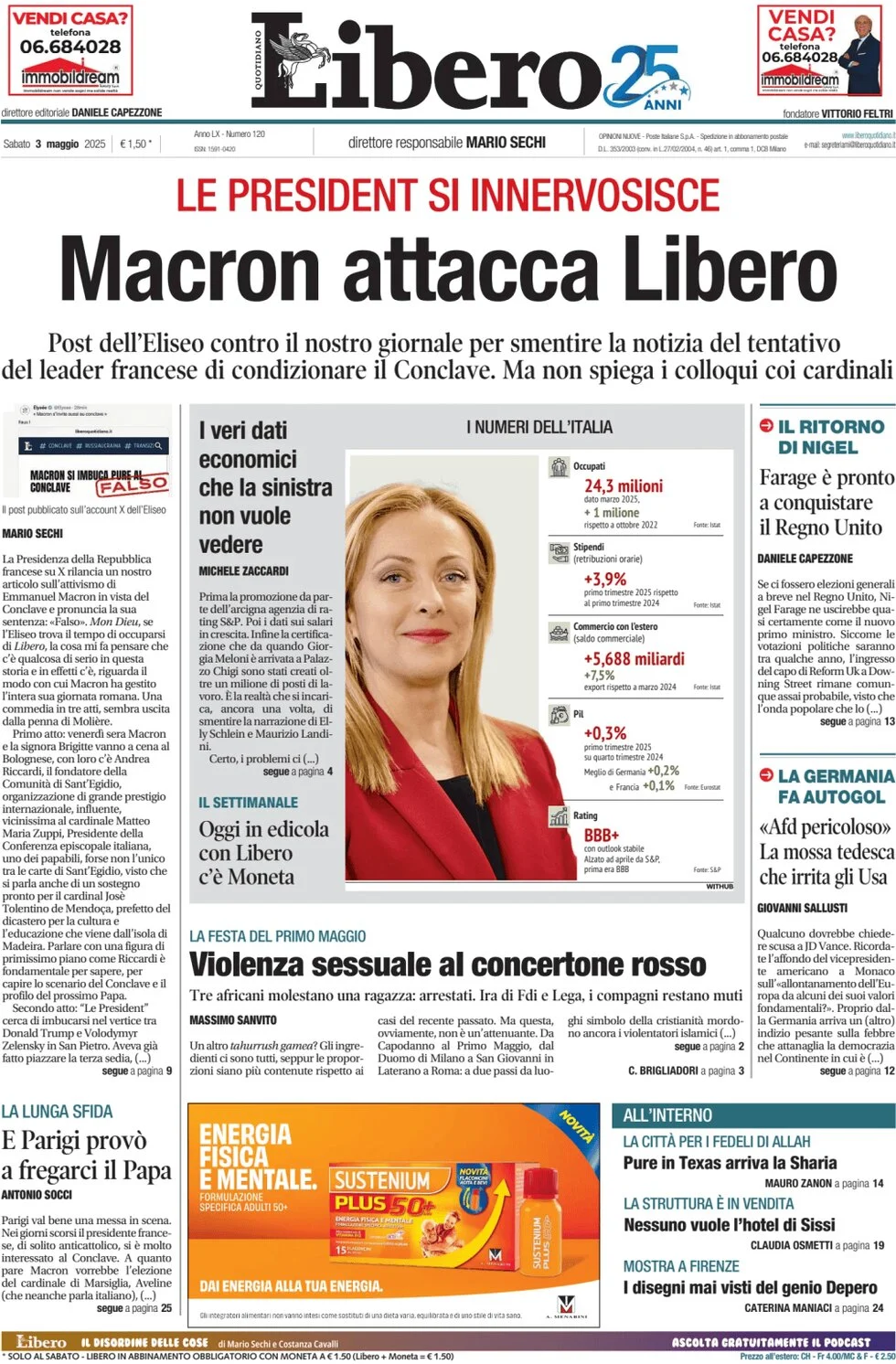 anteprima della prima pagina di libero-quotidiano del 03/05/2025