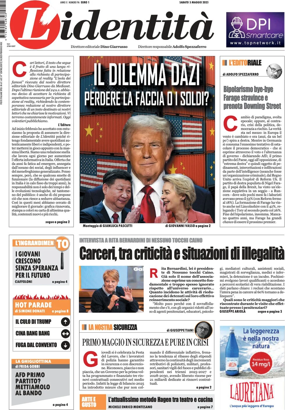 anteprima della prima pagina di lidentit del 03/05/2025