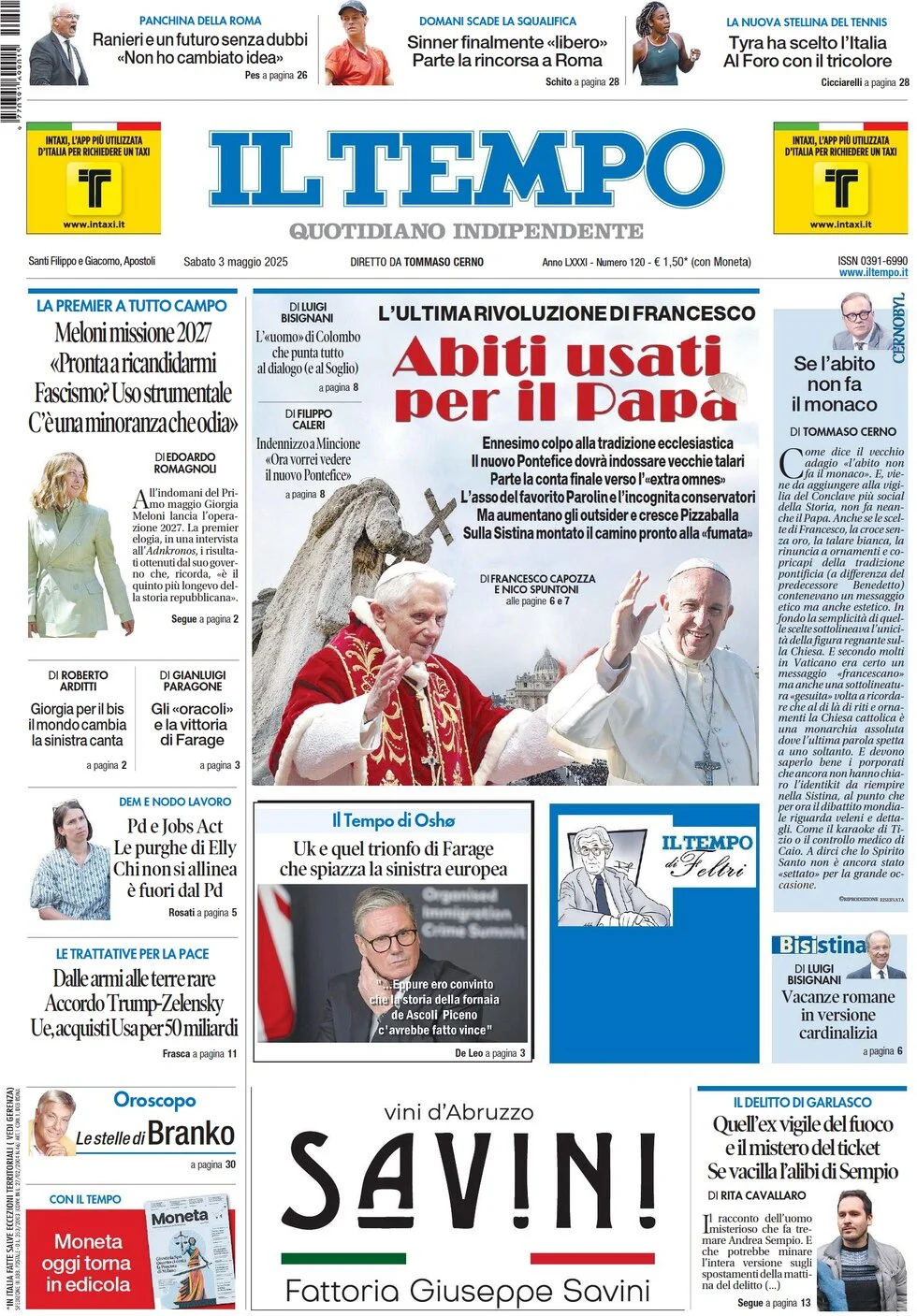 anteprima della prima pagina di il-tempo del 03/05/2025