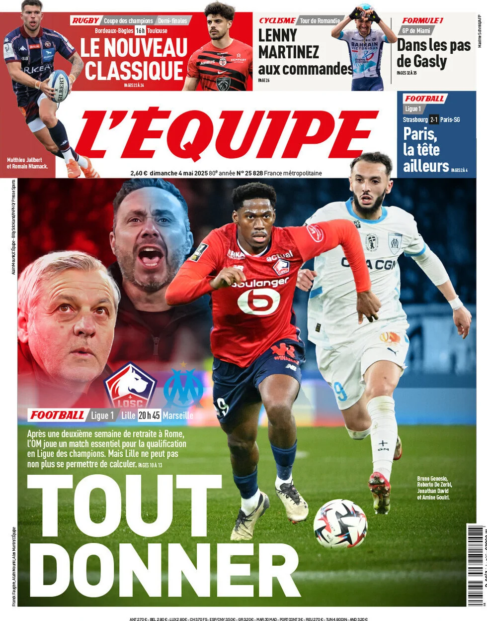 anteprima della prima pagina di lequipe del 04/05/2025