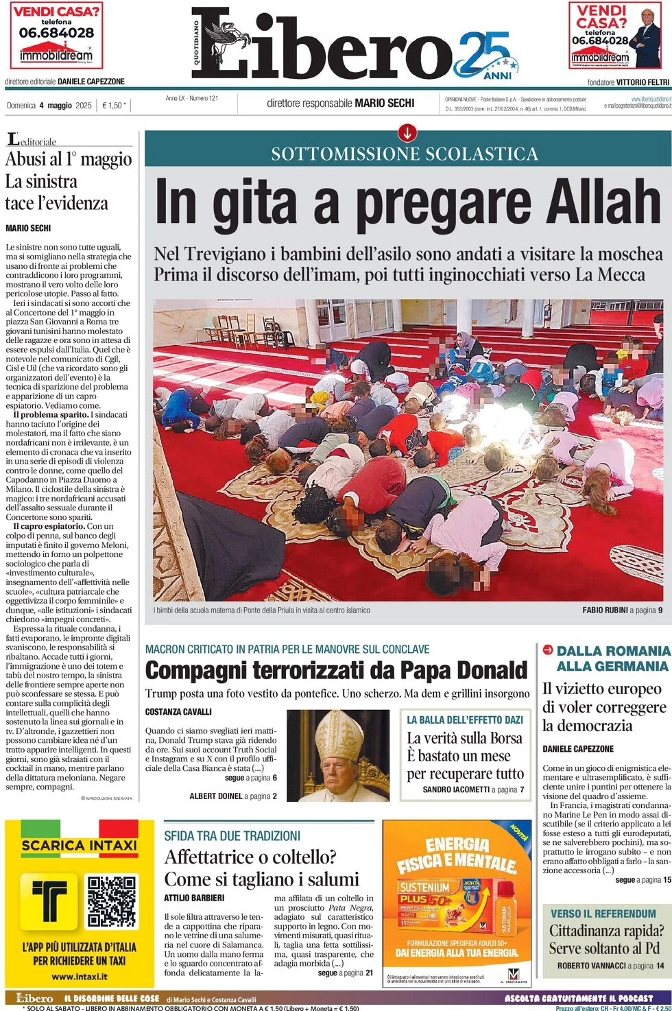 anteprima della prima pagina di libero-quotidiano del 04/05/2025