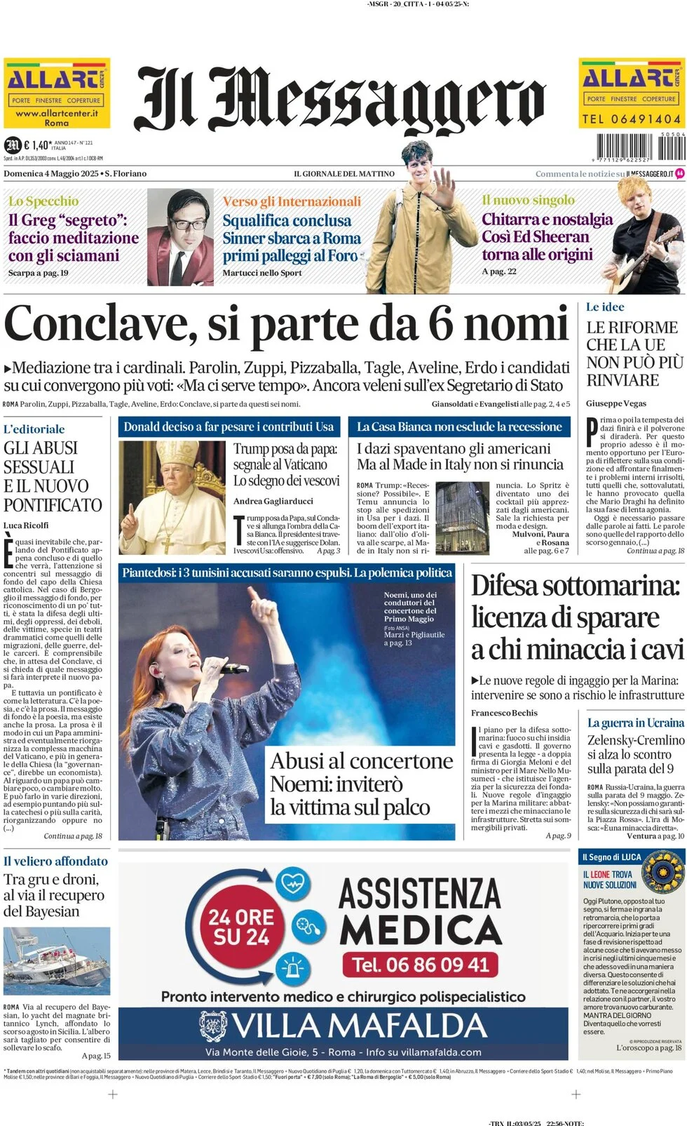 anteprima della prima pagina di il-messaggero del 04/05/2025