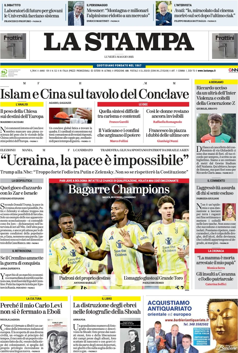 anteprima della prima pagina di la-stampa del 05/05/2025
