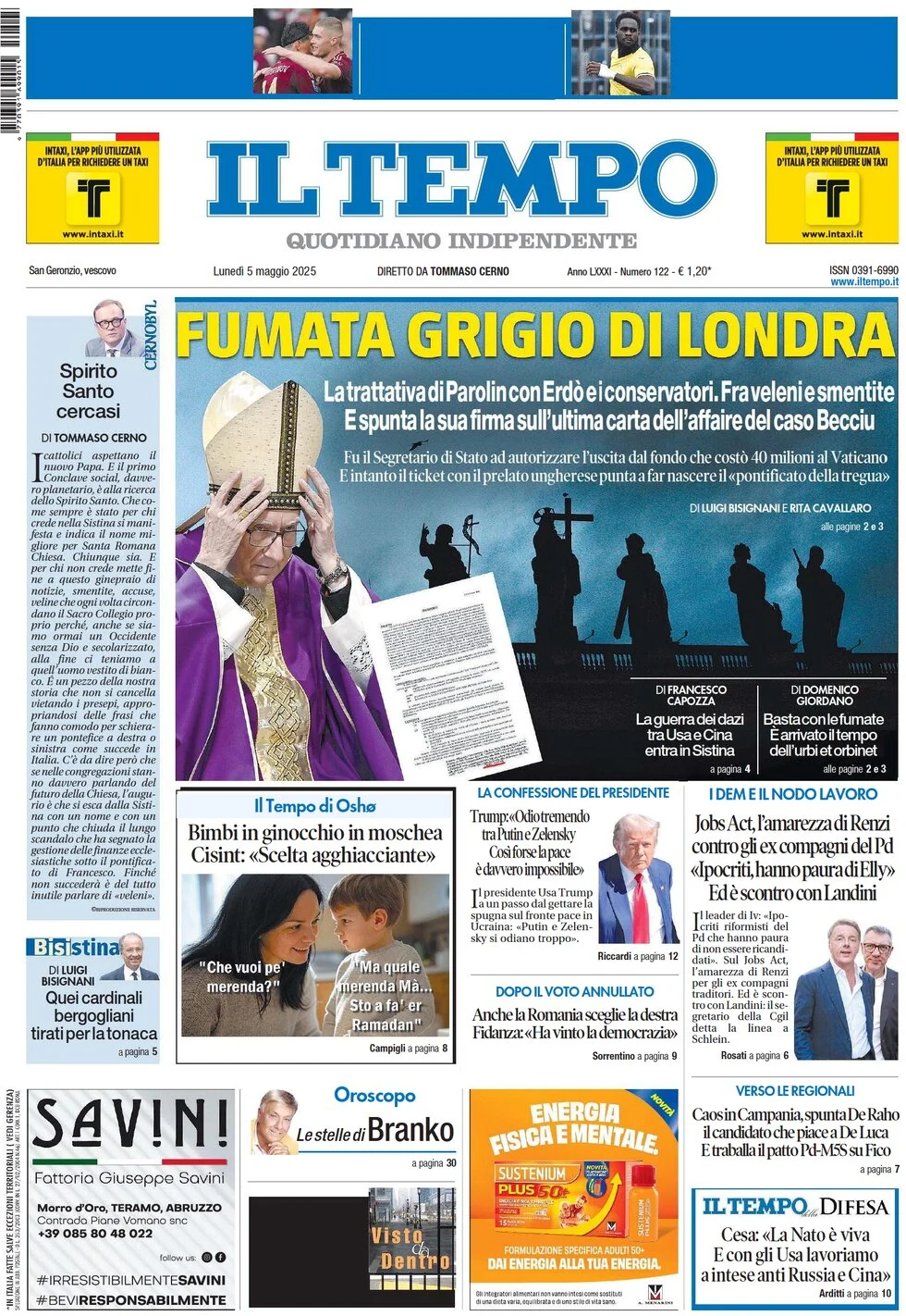 anteprima della prima pagina di il-tempo del 05/05/2025