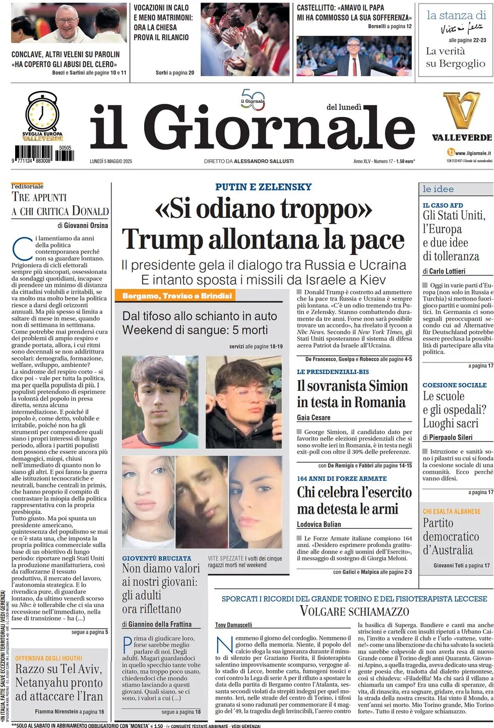 anteprima della prima pagina di il-giornale del 05/05/2025