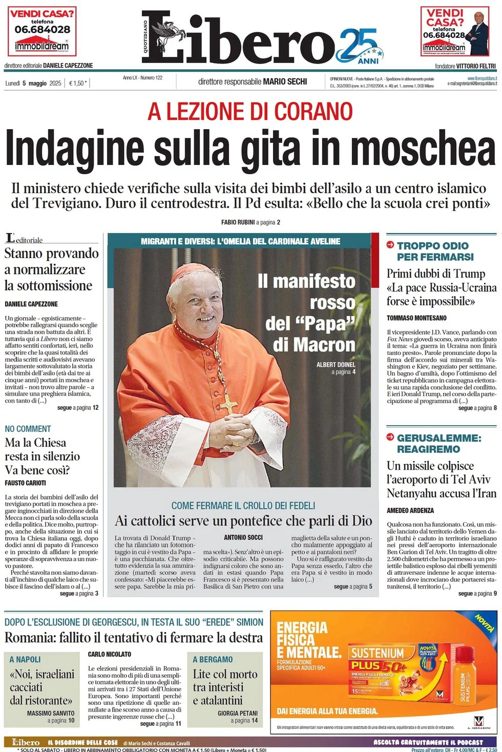 anteprima della prima pagina di libero-quotidiano del 05/05/2025