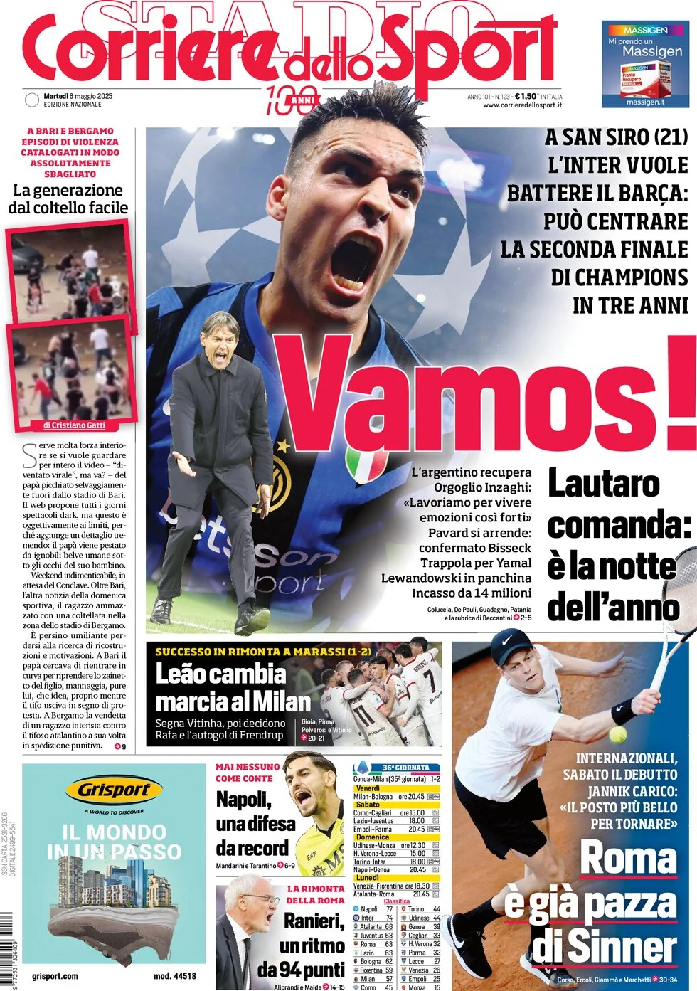 anteprima della prima pagina di corriere-dello-sport del 06/05/2025