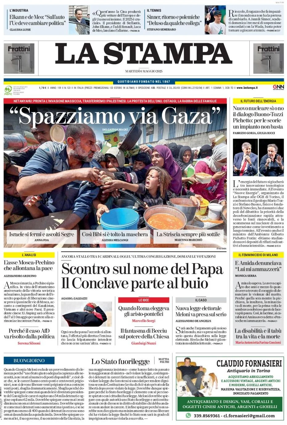 anteprima della prima pagina di la-stampa del 06/05/2025