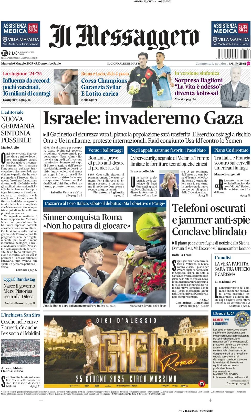 anteprima della prima pagina di il-messaggero del 06/05/2025