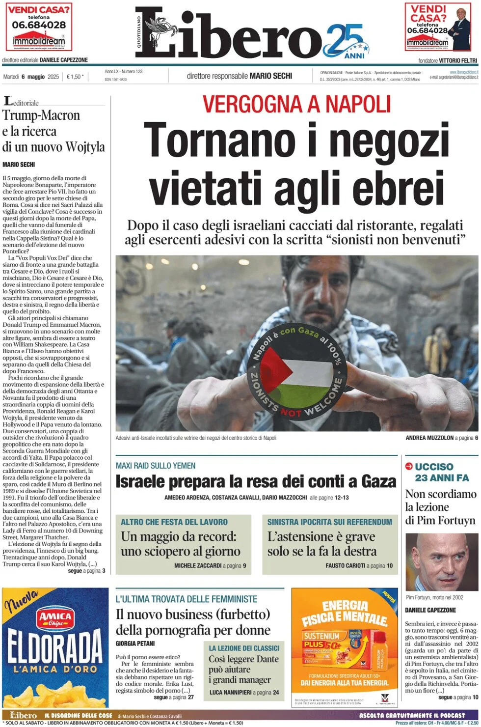 anteprima della prima pagina di libero-quotidiano del 06/05/2025