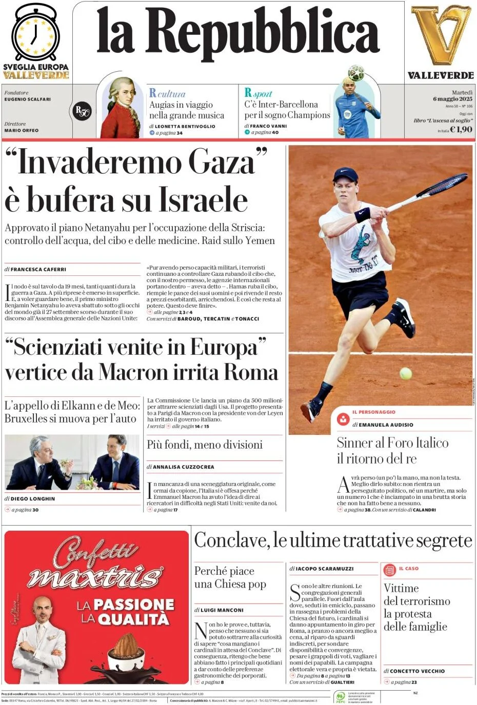 anteprima della prima pagina di la-repubblica del 06/05/2025