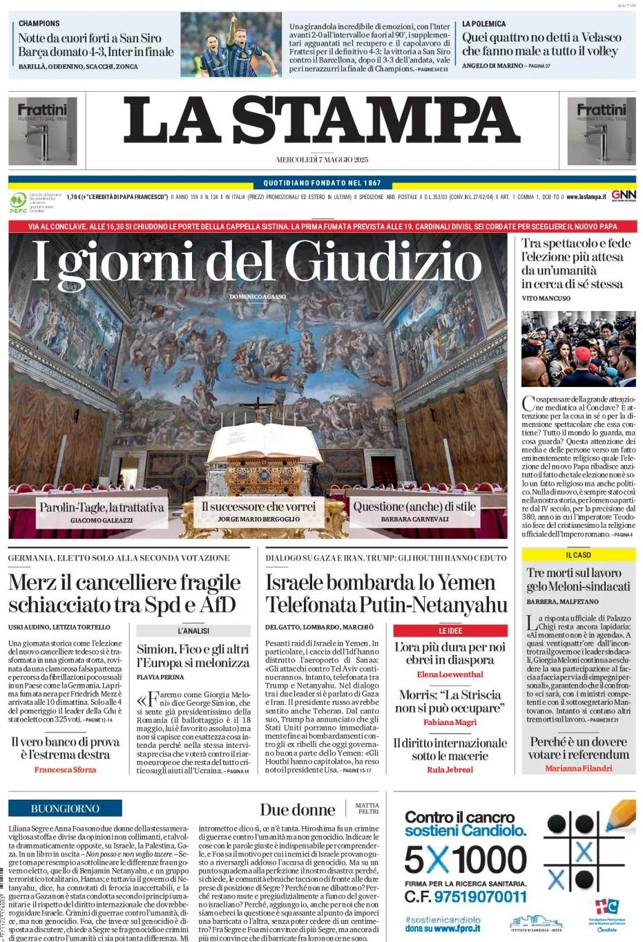 anteprima della prima pagina di la-stampa del 07/05/2025