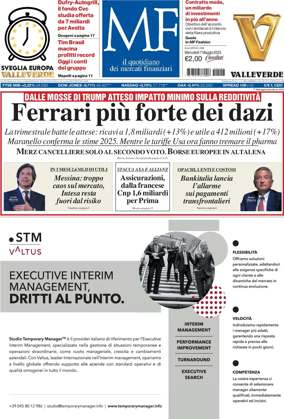 anteprima della prima pagina di mf-milano-finanza del 07/05/2025