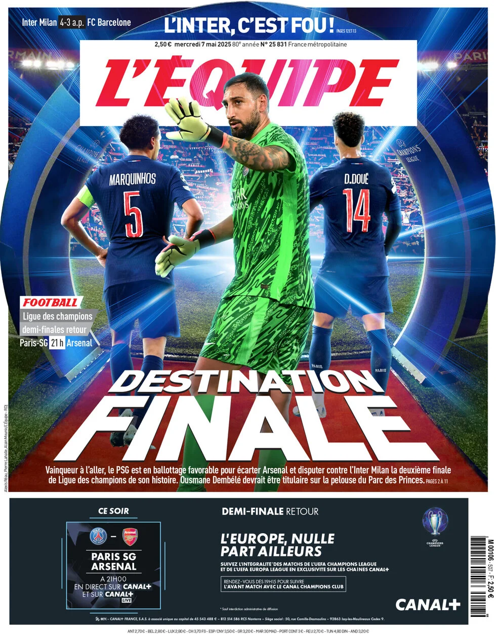anteprima della prima pagina di lequipe del 07/05/2025