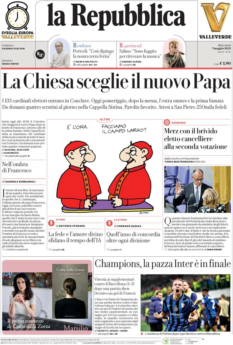 anteprima della prima pagina di la-repubblica del 07/05/2025