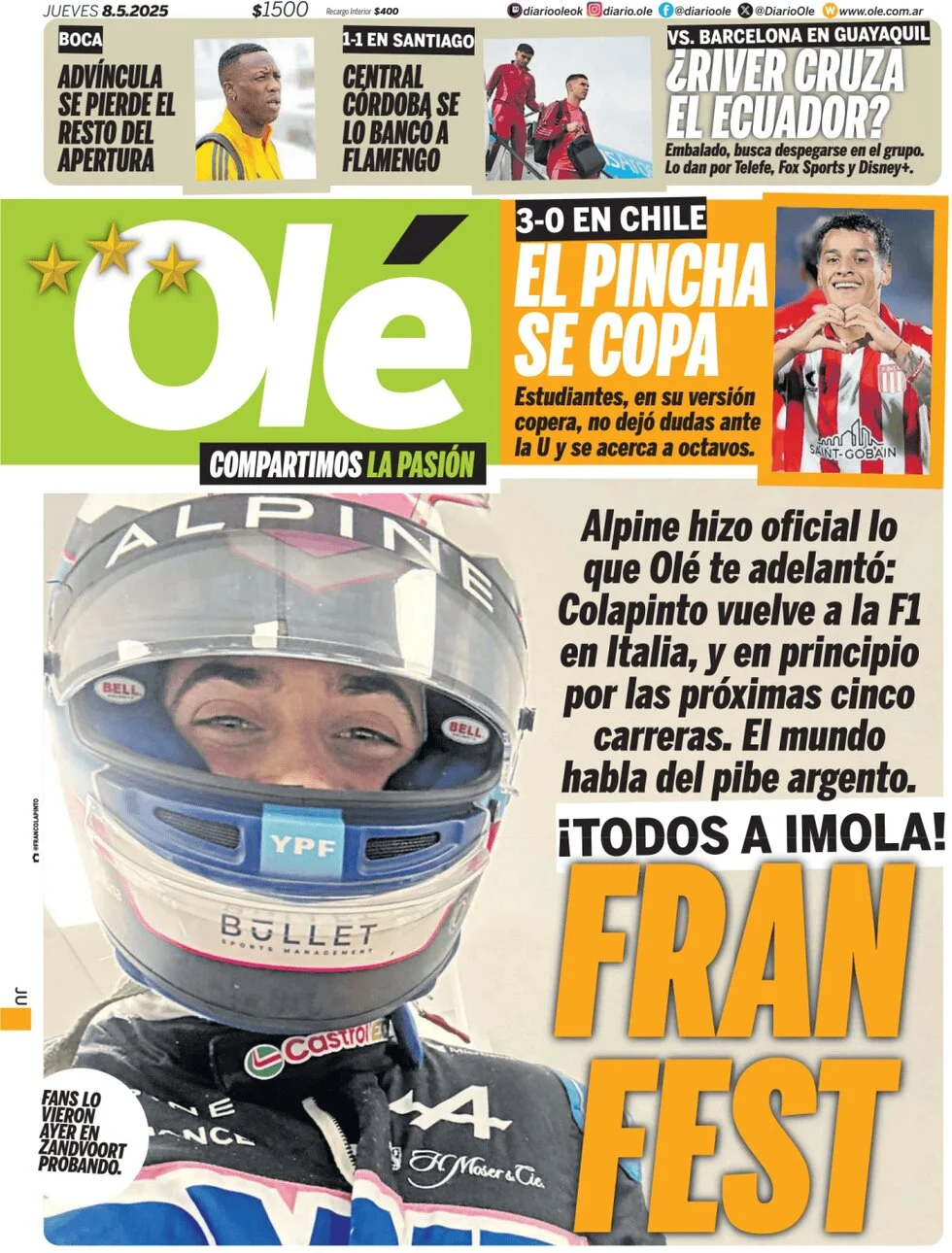 anteprima della prima pagina di ol del 08/05/2025