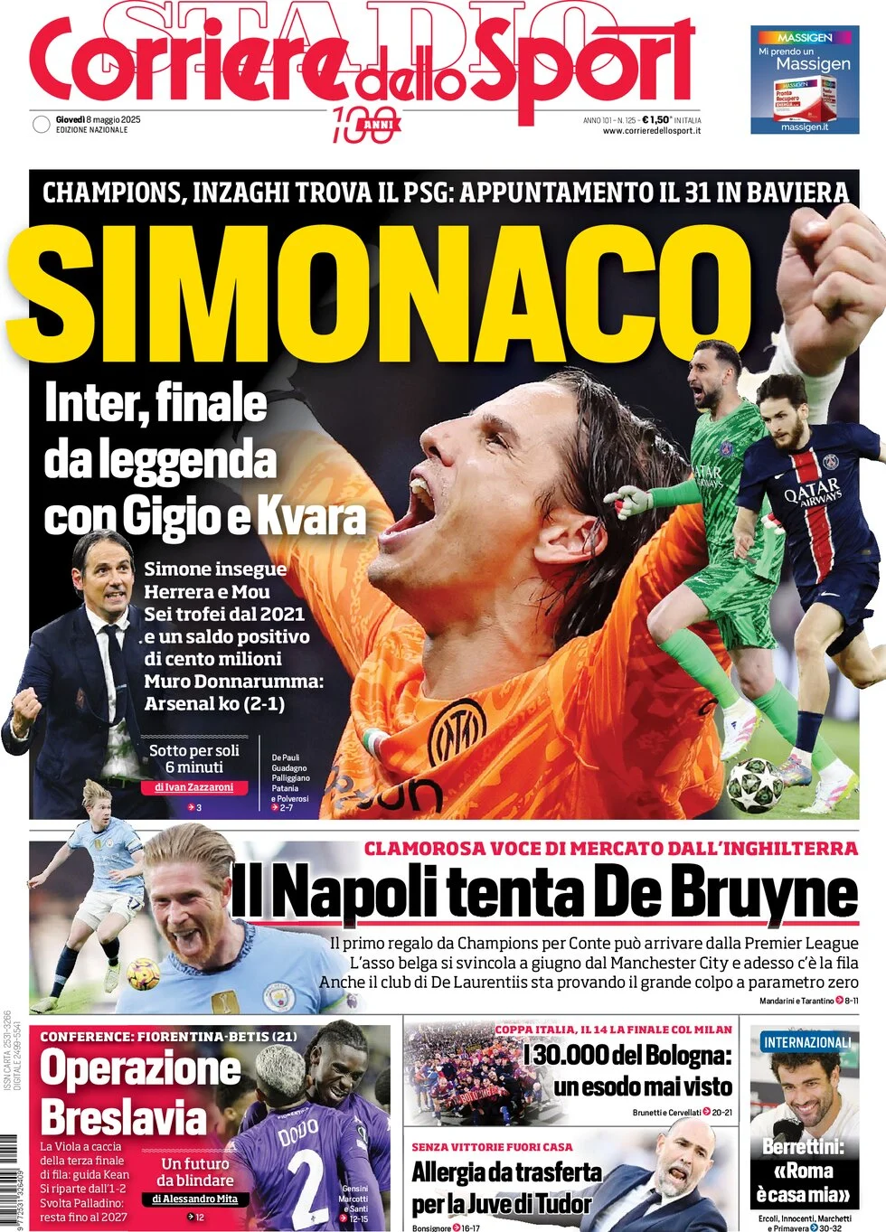 anteprima della prima pagina di corriere-dello-sport del 08/05/2025