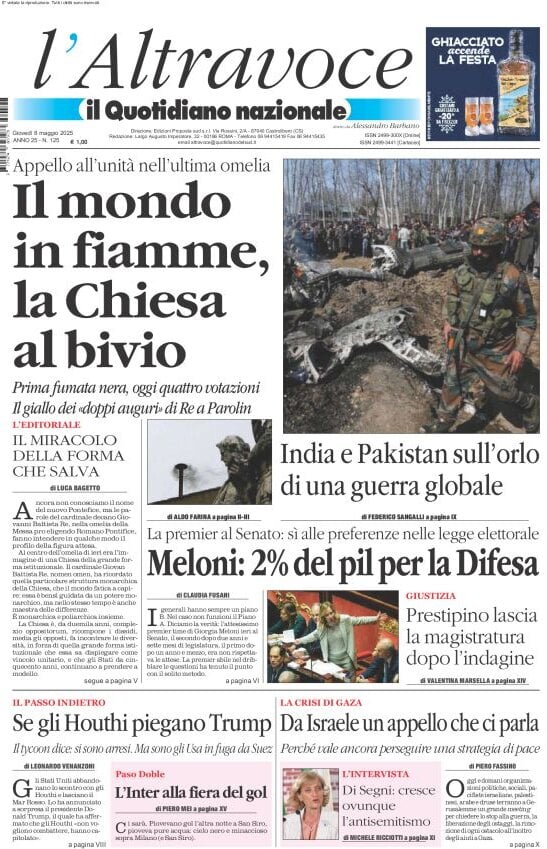 anteprima della prima pagina di il-quotidiano-del-sud-laltravoce del 08/05/2025