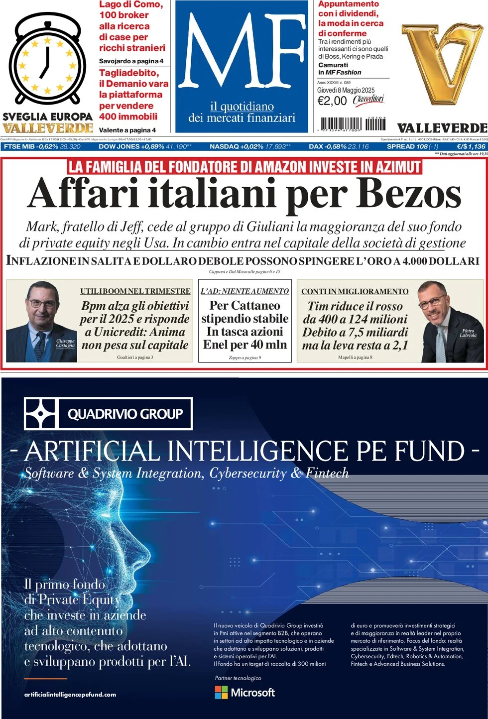 anteprima della prima pagina di mf-milano-finanza del 08/05/2025