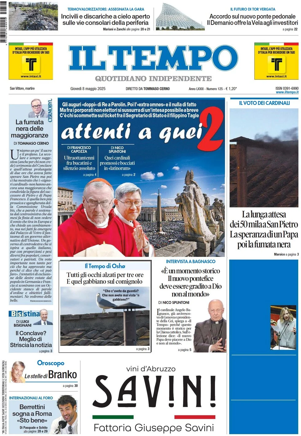 anteprima della prima pagina di il-tempo del 08/05/2025