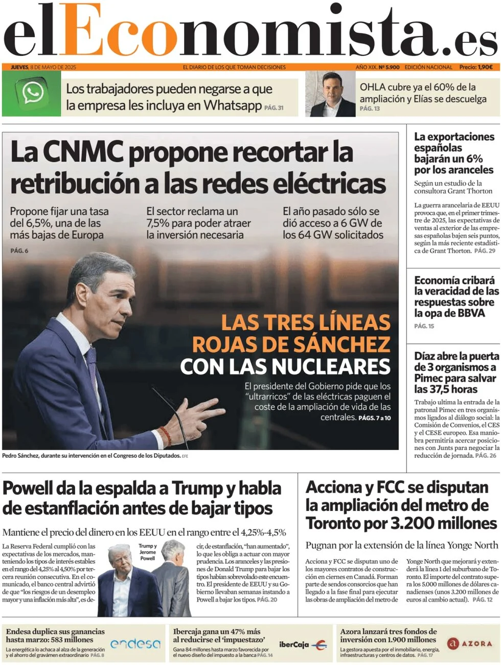 anteprima della prima pagina di el-economista del 08/05/2025