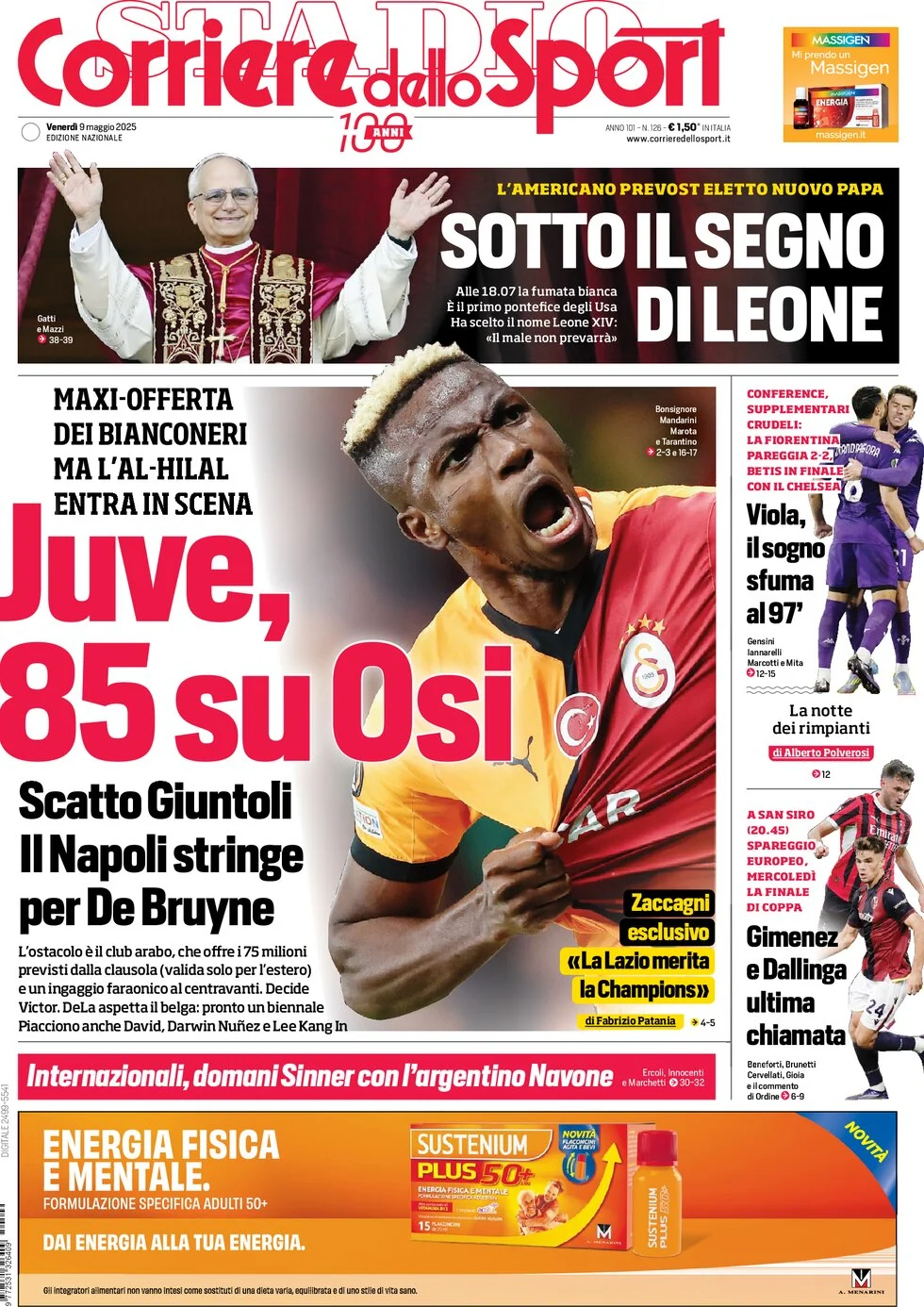 anteprima della prima pagina di corriere-dello-sport del 09/05/2025