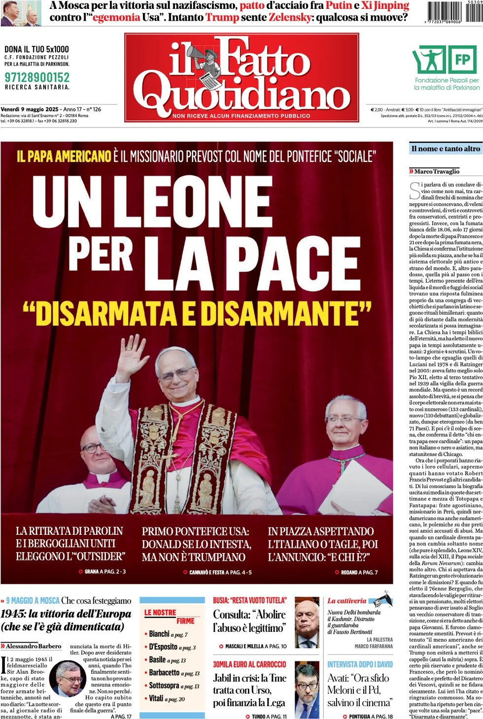 anteprima della prima pagina di il-fatto-quotidiano del 09/05/2025