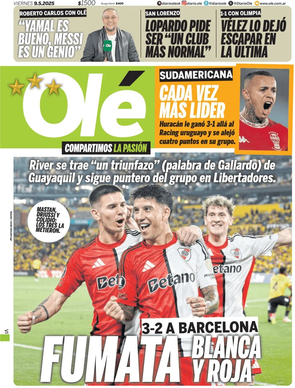 anteprima della prima pagina di ol del 09/05/2025