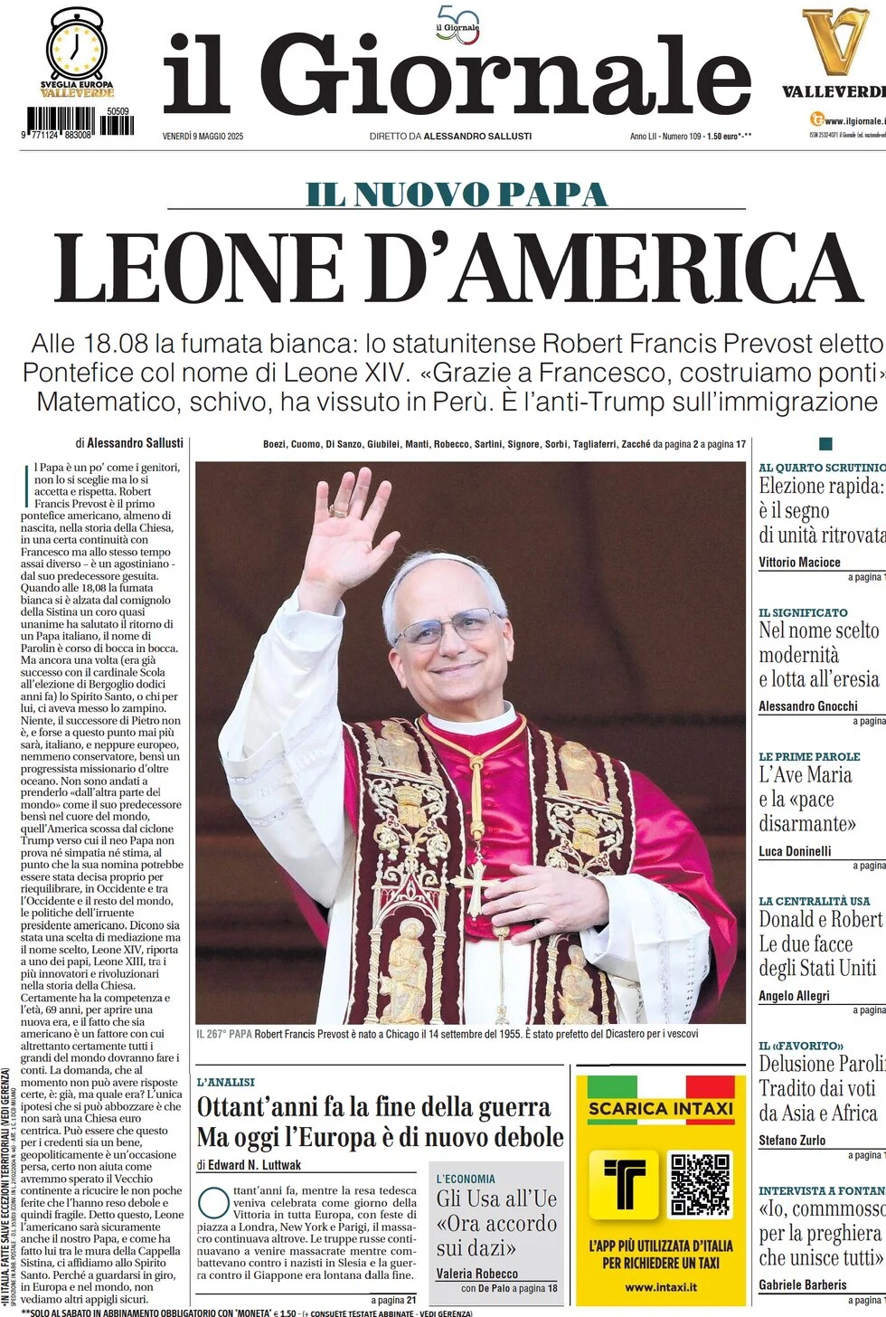 anteprima della prima pagina di il-giornale del 09/05/2025