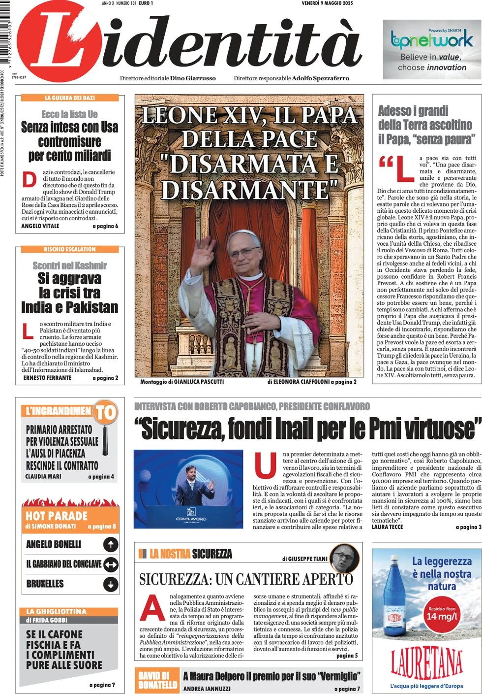 anteprima della prima pagina di lidentit del 09/05/2025