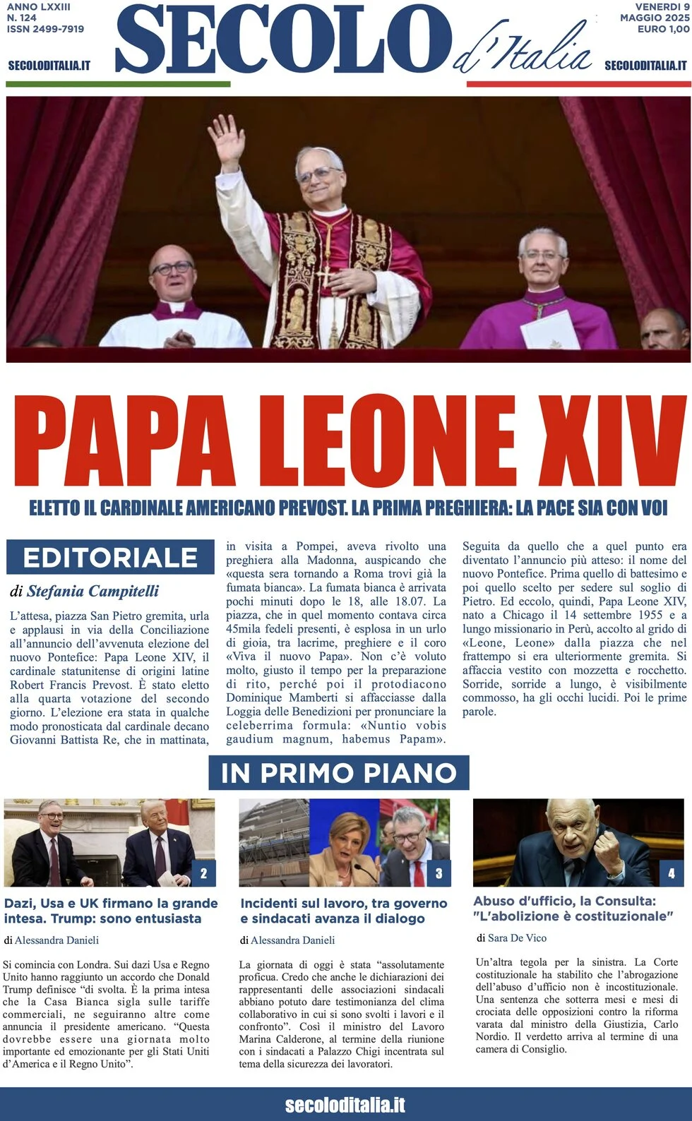 anteprima della prima pagina di secolo-ditalia del 09/05/2025