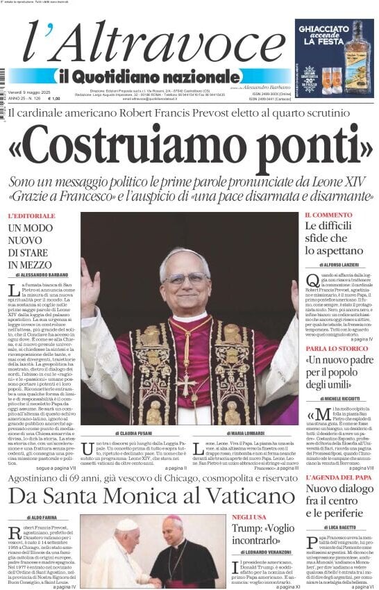 anteprima della prima pagina di il-quotidiano-del-sud-laltravoce del 09/05/2025