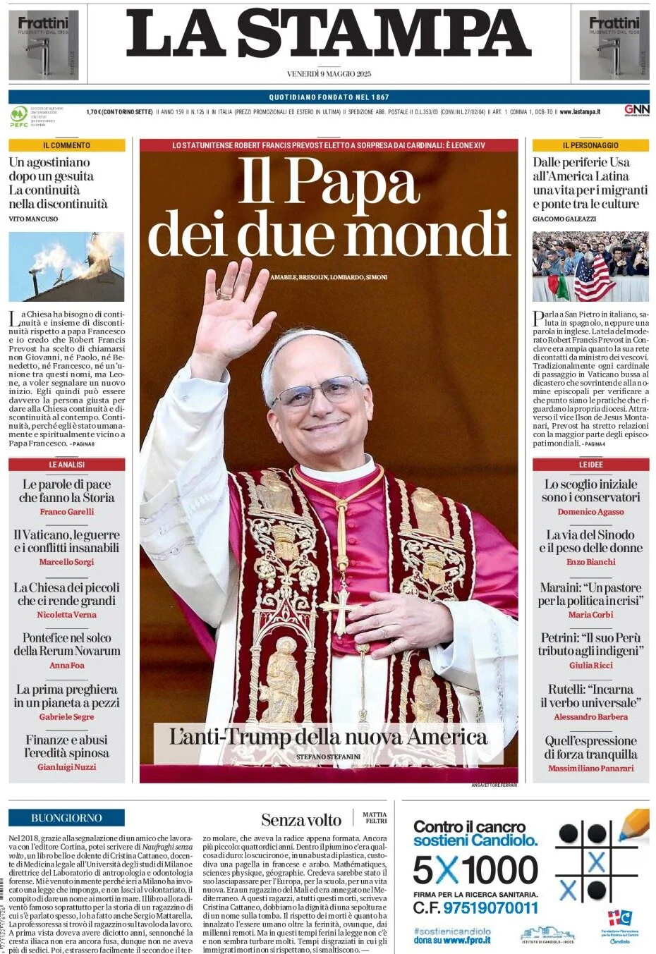 anteprima della prima pagina di la-stampa del 09/05/2025