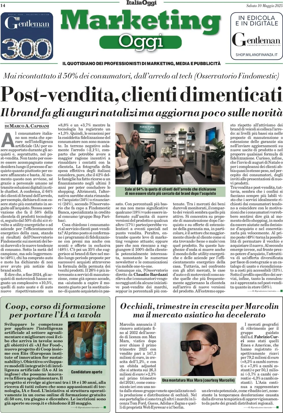 anteprima della prima pagina di marketing-oggi del 10/05/2025