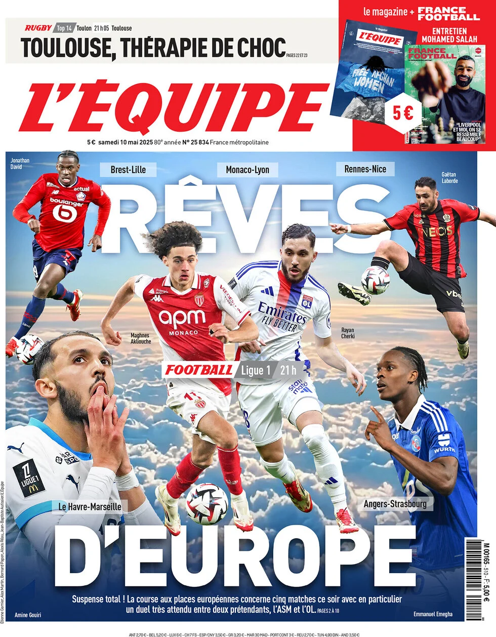 anteprima della prima pagina di lequipe del 10/05/2025