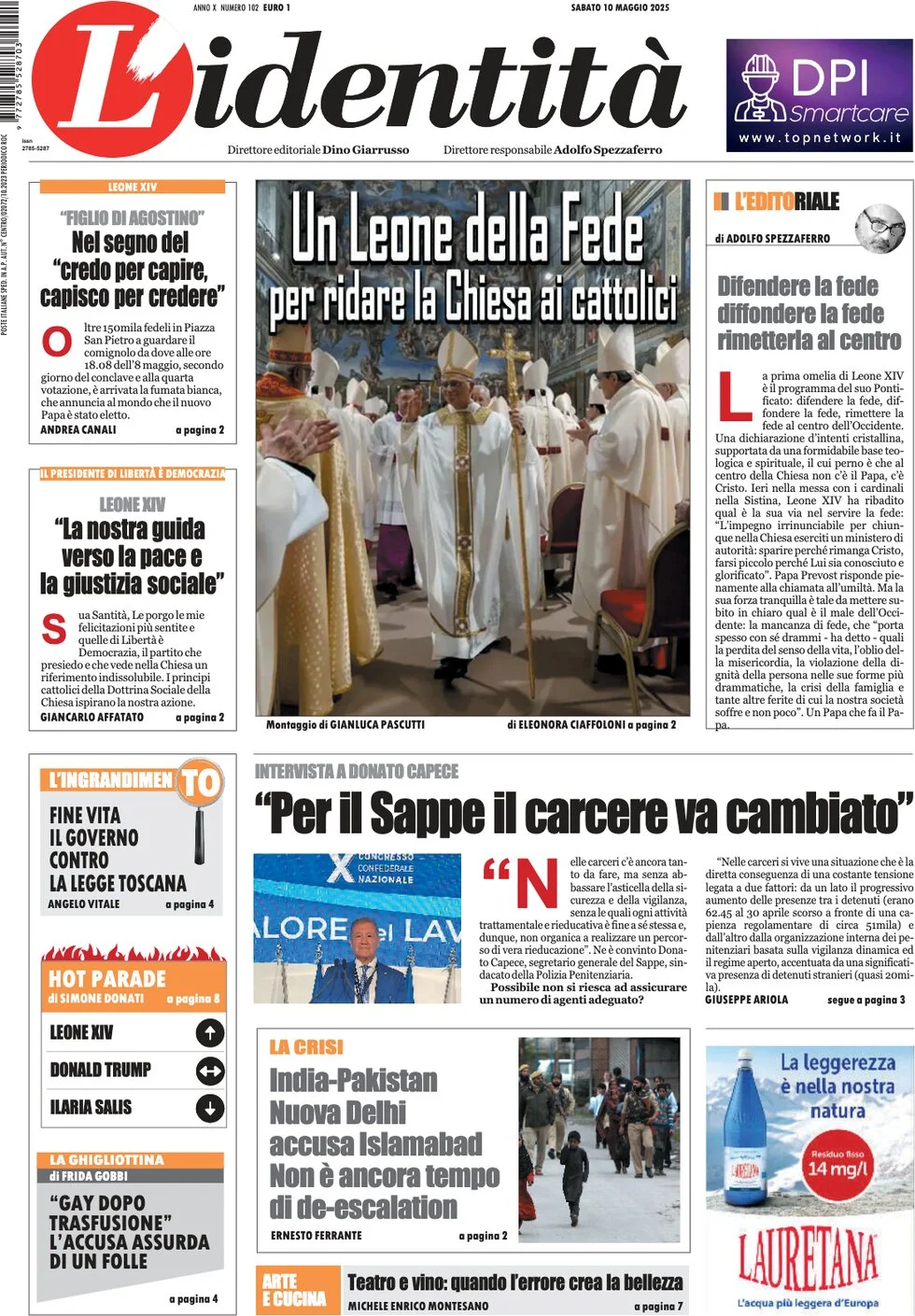 anteprima della prima pagina di lidentit del 10/05/2025