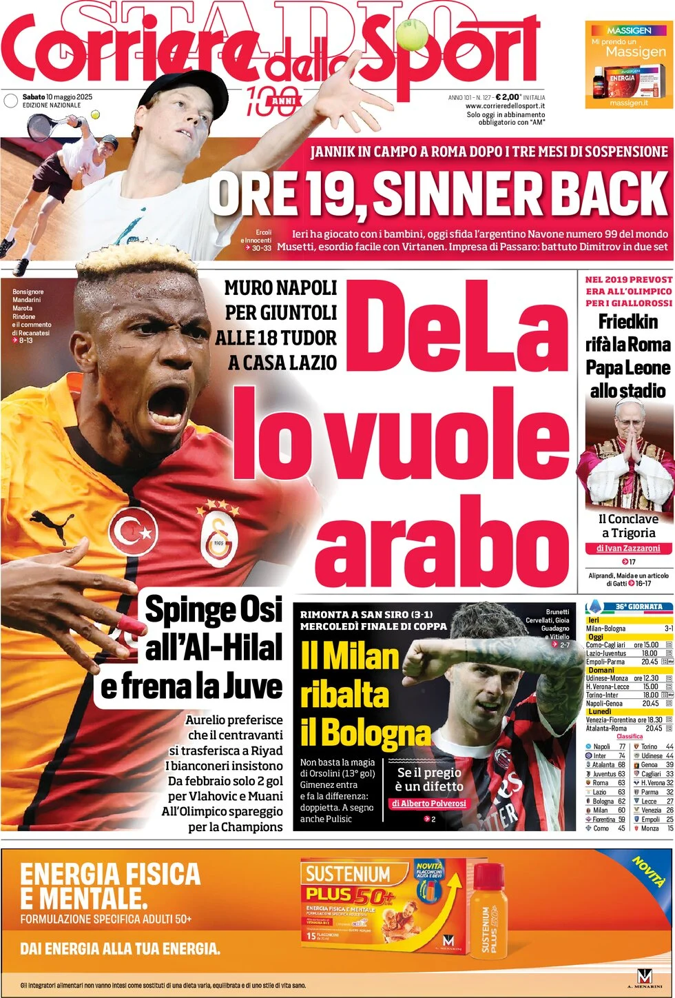 anteprima della prima pagina di corriere-dello-sport del 10/05/2025