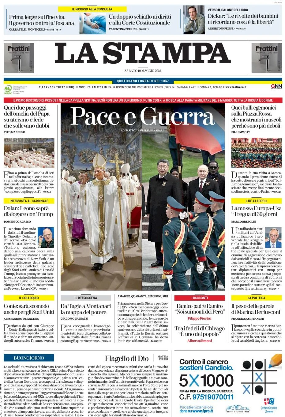 anteprima della prima pagina di la-stampa del 10/05/2025